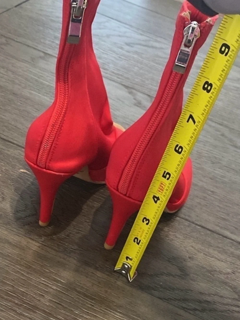 NWT BURJU Mina Open Toe Short Stretch Lycra Ankle Boots | Red | Size 5